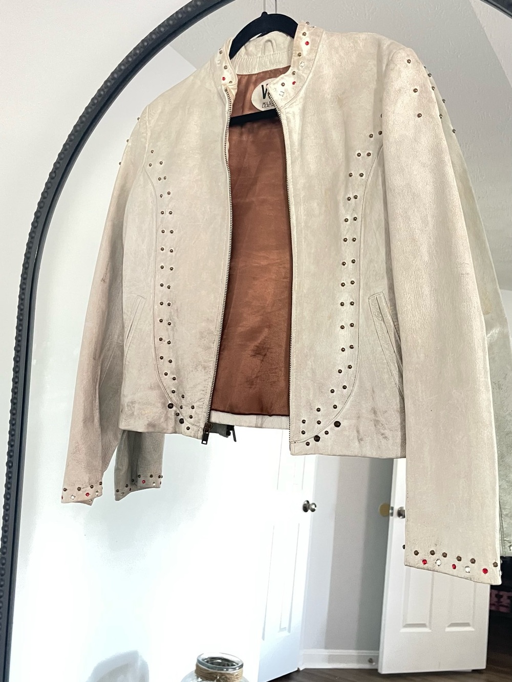 Vintage Cream Suede Studded Leather Jacket